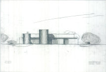 Richard Meier: Haus für die Eltern Essex Fells, New Jersey, 1963 – 1965. Südansicht, Bleistift auf Transparent